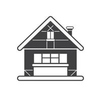 Winter Snowy Cottage Outline Monochrome Icon vector