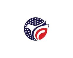 Abstract Letter F Luxury Eagle Logo Design With American Flag Symbol Vector Template.