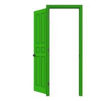 open green isolated door closed 3d illustration rendering photo