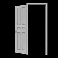 open isolated white door closed 3d illustration rendering photo