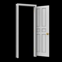 open isolated white door closed 3d illustration rendering photo