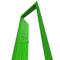 puerta verde abierta aislada cerrada representación de ilustración 3d foto