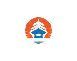 Cruise Ship Logo Design With Sun Symbol Vector Graphic Abstract Modern Template Icon illustration.