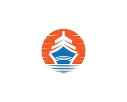 Cruise Ship Logo Design With Sun Symbol Vector Graphic Abstract Modern Template Icon illustration.