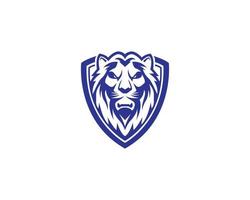Lion Head Shield Logo Design Badge Symbol Premium Animal Sign Vector Illustration.