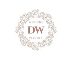 colección de logotipos de monogramas de boda con letras iniciales dw, plantillas florales y minimalistas modernas dibujadas a mano para tarjetas de invitación, guardar la fecha, identidad elegante para restaurante, boutique, café en vector