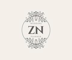 colección de logotipos de monograma de boda con letras iniciales zn, plantillas florales y minimalistas modernas dibujadas a mano para tarjetas de invitación, guardar la fecha, identidad elegante para restaurante, boutique, café en vector