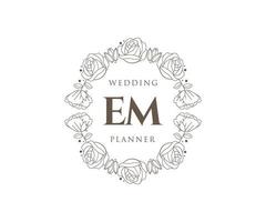 EM Initials letter Wedding monogram logos collection, hand drawn modern minimalistic and floral templates for Invitation cards, Save the Date, elegant identity for restaurant, boutique, cafe in vector