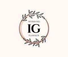 IG Initials letter Wedding monogram logos collection, hand drawn modern minimalistic and floral templates for Invitation cards, Save the Date, elegant identity for restaurant, boutique, cafe in vector