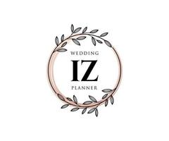 colección de logotipos de monograma de boda con letras iniciales de iz, plantillas florales y minimalistas modernas dibujadas a mano para tarjetas de invitación, guardar la fecha, identidad elegante para restaurante, boutique, café en vector