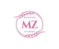 MZ Initials letter Wedding monogram logos collection, hand drawn modern minimalistic and floral templates for Invitation cards, Save the Date, elegant identity for restaurant, boutique, cafe in vector