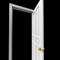 open isolated white door closed 3d illustration rendering photo