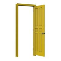 puerta amarilla abierta aislada cerrada representación de ilustración 3d foto