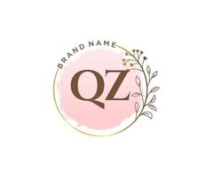 logotipo femenino qz inicial. utilizable para logotipos de naturaleza, salón, spa, cosmética y belleza. elemento de plantilla de diseño de logotipo de vector plano.