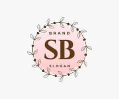 Initial SB feminine logo. Usable for Nature, Salon, Spa, Cosmetic and Beauty Logos. Flat Vector Logo Design Template Element.