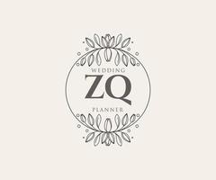 colección de logotipos de monograma de boda con letras iniciales zq, plantillas florales y minimalistas modernas dibujadas a mano para tarjetas de invitación, guardar la fecha, identidad elegante para restaurante, boutique, café en vector