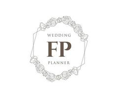 colección de logotipos de monograma de boda con letras iniciales fp, plantillas florales y minimalistas modernas dibujadas a mano para tarjetas de invitación, guardar la fecha, identidad elegante para restaurante, boutique, café en vector