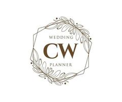 colección de logotipos de monograma de boda con letras iniciales cw, plantillas florales y minimalistas modernas dibujadas a mano para tarjetas de invitación, guardar la fecha, identidad elegante para restaurante, boutique, café en vector