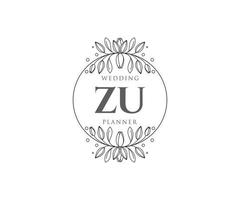 ZU Initials letter Wedding monogram logos collection, hand drawn modern minimalistic and floral templates for Invitation cards, Save the Date, elegant identity for restaurant, boutique, cafe in vector