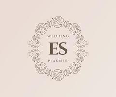 colección de logotipos de monograma de boda con letras iniciales es, plantillas florales y minimalistas modernas dibujadas a mano para tarjetas de invitación, guardar la fecha, identidad elegante para restaurante, boutique, café en vector