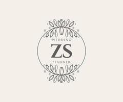 ZS Initials letter Wedding monogram logos collection, hand drawn modern minimalistic and floral templates for Invitation cards, Save the Date, elegant identity for restaurant, boutique, cafe in vector