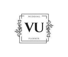 logotipo femenino inicial de vu. utilizable para logotipos de naturaleza, salón, spa, cosmética y belleza. elemento de plantilla de diseño de logotipo de vector plano.