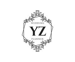 colección de logotipos de monograma de boda con letras iniciales de yz, plantillas florales y minimalistas modernas dibujadas a mano para tarjetas de invitación, guardar la fecha, identidad elegante para restaurante, boutique, café en vector