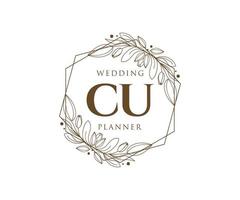 CU Initials letter Wedding monogram logos collection, hand drawn modern minimalistic and floral templates for Invitation cards, Save the Date, elegant identity for restaurant, boutique, cafe in vector