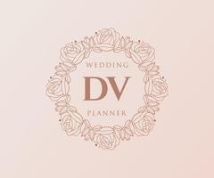 colección de logotipos de monograma de boda con letras iniciales dv, plantillas florales y minimalistas modernas dibujadas a mano para tarjetas de invitación, guardar la fecha, identidad elegante para restaurante, boutique, café en vector