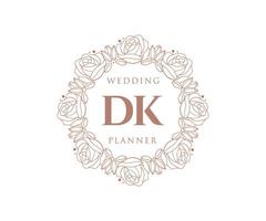 colección de logotipos de monograma de boda con letras iniciales dk, plantillas florales y minimalistas modernas dibujadas a mano para tarjetas de invitación, guardar la fecha, identidad elegante para restaurante, boutique, café en vector