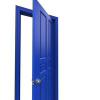 open isolated blue door closed 3d illustration rendering photo