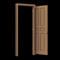 open wood isolated door closed wooden 3d illustration rendering photo