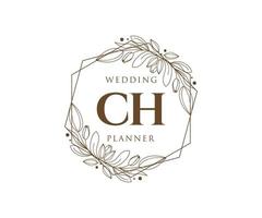 Colección de logotipos de monograma de boda con letras iniciales ch, plantillas florales y minimalistas modernas dibujadas a mano para tarjetas de invitación, guardar la fecha, identidad elegante para restaurante, boutique, café en vector