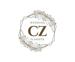 CZ Initials letter Wedding monogram logos collection, hand drawn modern minimalistic and floral templates for Invitation cards, Save the Date, elegant identity for restaurant, boutique, cafe in vector