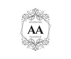 AA Initials letter Wedding monogram logos collection, hand drawn modern minimalistic and floral templates for Invitation cards, Save the Date, elegant identity for restaurant, boutique, cafe in vector