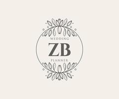 colección de logotipos de monograma de boda con letras iniciales zb, plantillas florales y minimalistas modernas dibujadas a mano para tarjetas de invitación, guardar la fecha, identidad elegante para restaurante, boutique, café en vector