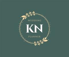 KN Initials letter Wedding monogram logos collection, hand drawn modern minimalistic and floral templates for Invitation cards, Save the Date, elegant identity for restaurant, boutique, cafe in vector