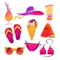 Cute summer stickers for girls, cartoon vector set