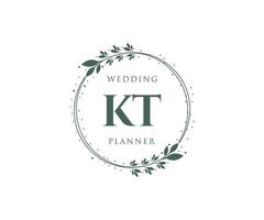 KT Initials letter Wedding monogram logos collection, hand drawn modern minimalistic and floral templates for Invitation cards, Save the Date, elegant identity for restaurant, boutique, cafe in vector