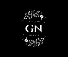 colección de logotipos de monograma de boda con letras iniciales gn, plantillas florales y minimalistas modernas dibujadas a mano para tarjetas de invitación, guardar la fecha, identidad elegante para restaurante, boutique, café en vector