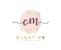 Initial OM feminine logo. Usable for Nature, Salon, Spa, Cosmetic and Beauty Logos. Flat Vector Logo Design Template Element.