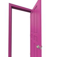 open isolated pink door closed 3d illustration rendering photo
