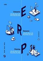 erp, cartel isométrico de planificación de recursos empresariales vector