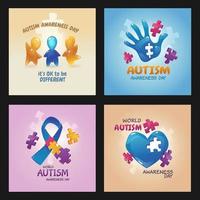 Autism world awareness day posters with puzzle vector