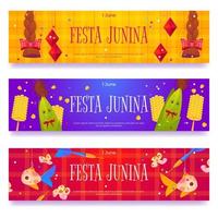 pancartas de festa junina con trenzas, pescado y maíz vector