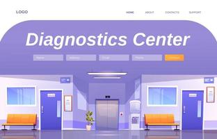 Diagnostics center cartoon landing page, clinic vector