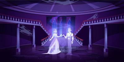 Old castle hall with ghosts dance in palace room vector