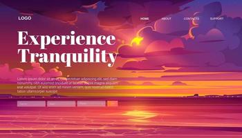 Travel banner of tranquility rest with sea sunset vector