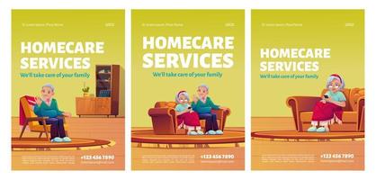 Homecare services posters. Social aid for seniors