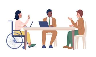 Inclusion in workplace semi flat color vector characters. Business meeting. Editable figures. Full body people on white. Simple cartoon style illustrations for web graphic design and animation